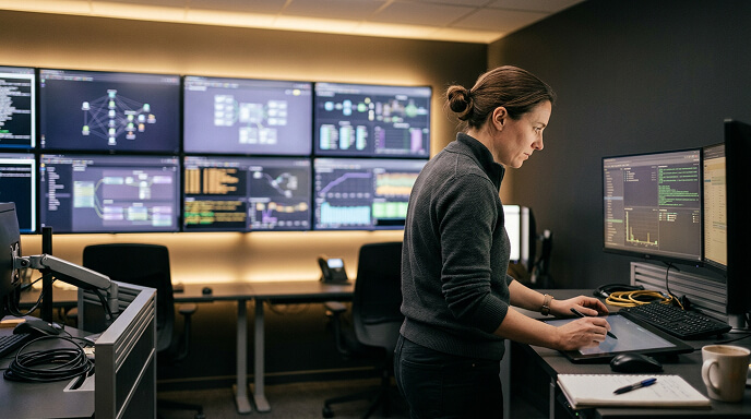 Engineer monitoring network operations